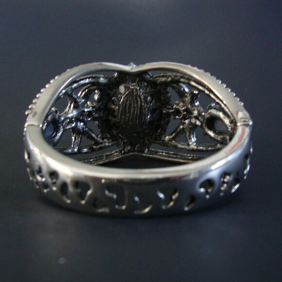 Vintage Silver Tone Clear Crystal Gemstone Hinged Cuff Bracelet - Picture 4 of 6